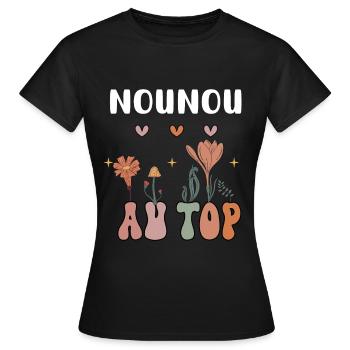 nounou au top fleurs bohème - T-shirt Femme - noir - Devant - AI Model Female 172 dark (172cm)