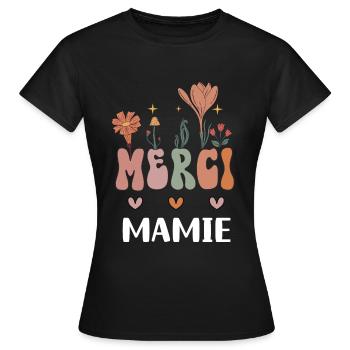 merci mamie fleurs bohème grand-mère - T-shirt Femme - noir - Devant - AI Model Female 172 dark (172cm)