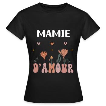 mamie d'amour fleurs bohème grand-mère - T-shirt Femme - noir - Devant - AI Model Female 172 dark (172cm)