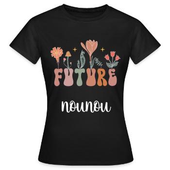 Future Nanny Boho Bohemian Flowers Nanny Gift - Women's T-Shirt - black - Front - AI Model Female 172 dark (172cm)
