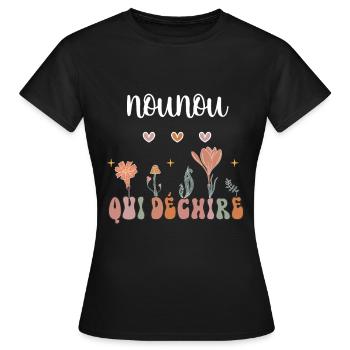 Nanny Tearing Boho Bohemian Flowers Nanny - Women's T-Shirt - black - Front - AI Model Female 172 dark (172cm)