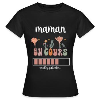 maman en cours boho bohème fleurs cadeau mère - T-shirt Femme - noir - Devant - AI Model Female 172 dark (172cm)