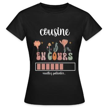 cousine en cours boho bohème fleurs cadeau cousine - T-shirt Femme - noir - Devant - AI Model Female 172 dark (172cm)