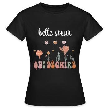 Stiefschwester reißt Boho böhmische Blumen - Frauen T-Shirt - Schwarz - Vorne - AI Model Female 172 dark (172cm)
