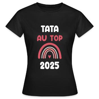 2025 Tata an der Spitze der Schwangerschaftsankündigung - Frauen T-Shirt - Schwarz - Vorne - AI Model Female 172 dark (172cm)