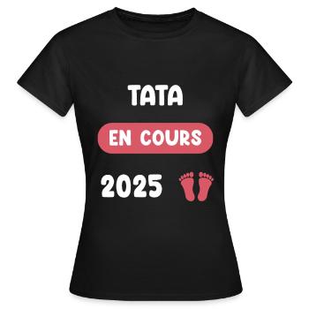 Laufende Ankündigung der Tata-Schwangerschaft 2025 - Frauen T-Shirt - Schwarz - Vorne - AI Model Female 172 dark (172cm)