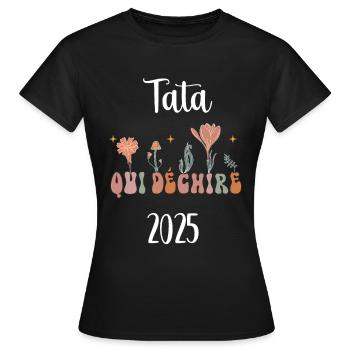 Auntie 2025 Tearing Flowers Pregnancy Announcement - Women's T-Shirt - black - Front - AI Model Female 172 dark (172cm)