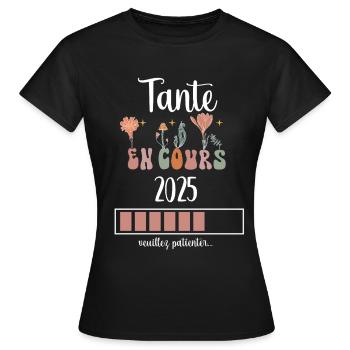 Aunt 2025 Ongoing Flowers Pregnancy Announcement - Women's T-Shirt - black - Front - AI Model Female 172 dark (172cm)