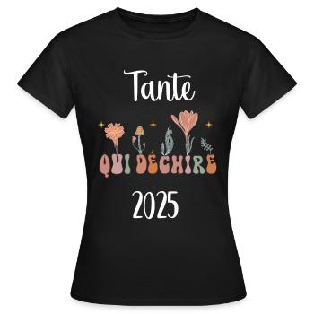 Aunt 2025 Tearing Flowers Pregnancy Announcement - Women's T-Shirt - black - Front - AI Model Female 172 dark (172cm)