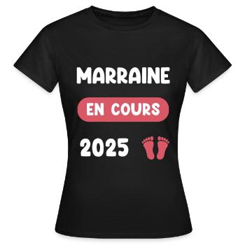 en cours 2025 marraine annonce grossesse - T-shirt Femme - noir - Devant - AI Model Female 172 dark (172cm)