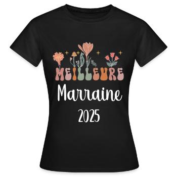 Patentante 2025 beste Blumen Schwangerschaftsankündigung - Frauen T-Shirt - Schwarz - Vorne - AI Model Female 172 dark (172cm)