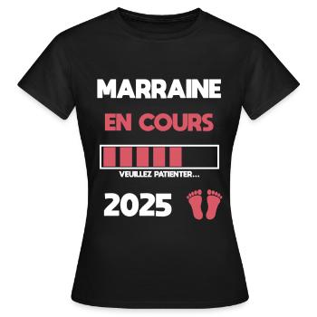 marraine en cours 2025 annonce grossesse - T-shirt Femme - noir - Devant - AI Model Female 172 dark (172cm)