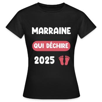 qui déchire 2025 marraine annonce grossesse - T-shirt Femme - noir - Devant - AI Model Female 172 dark (172cm)