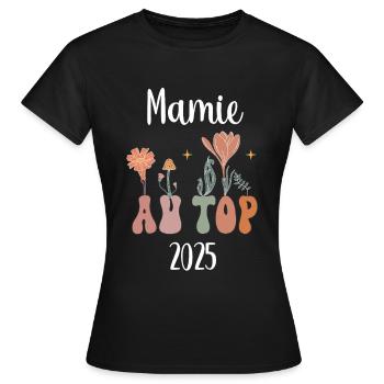 Oma 2025 an der Spitze Blumen Schwangerschaftsankündigung - Frauen T-Shirt - Schwarz - Vorne - AI Model Female 172 dark (172cm)
