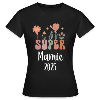 Granny 2025 Super Flowers Schwangerschaft Ankündigung - Frauen T-Shirt - Schwarz - Vorne - AI Model Female 172 dark (172cm)