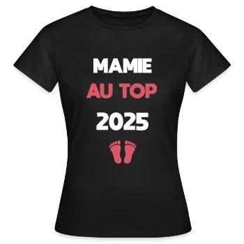 mamie au top 2025 annonce grossesse - T-shirt Femme - noir - Devant - AI Model Female 172 dark (172cm)