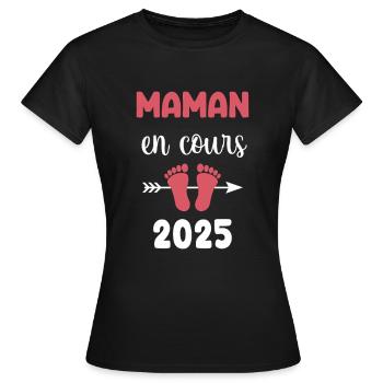 en cours maman 2025 annonce grossesse - T-shirt Femme - noir - Devant - AI Model Female 172 dark (172cm)