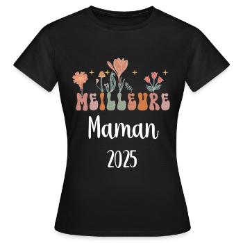 Mama 2025 Beste Blumen Schwangerschaft Ankündigung - Frauen T-Shirt - Schwarz - Vorne - AI Model Female 172 dark (172cm)