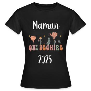 maman 2025 qui déchire fleurs annonce grossesse - T-shirt Femme - noir - Devant - AI Model Female 172 dark (172cm)
