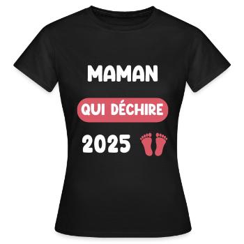 qui déchire 2025 maman annonce grossesse - T-shirt Femme - noir - Devant - AI Model Female 172 dark (172cm)