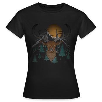 Deer Moon Antlers with Deer Antlers - Women's T-Shirt - black - Front - AI Model Female 172 dark (172cm)