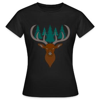 Rothirsch Geweih mit Hirschgeweih - Frauen T-Shirt - Schwarz - Vorne - AI Model Female 172 dark (172cm)
