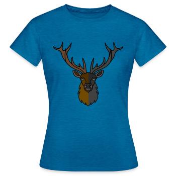 Bois de cerf rouge avec bois de cerf - T-shirt Femme - bleu saphir antique chiné - Devant - AI Model Female 172 dark (172cm)