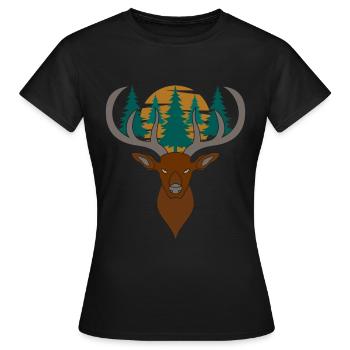 Rothirsch Geweih mit Hirschgeweih - Frauen T-Shirt - Schwarz - Vorne - AI Model Female 172 dark (172cm)