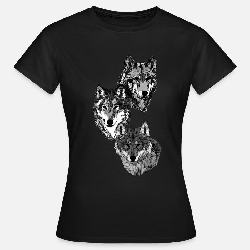 Drei Wolfsköpfe in grau - Frauen T-Shirt - Schwarz