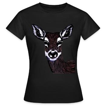 Cerf rouge Animal visage Woodland Animal Motif - T-shirt Femme - noir - Devant - AI Model Female 172 dark (172cm)