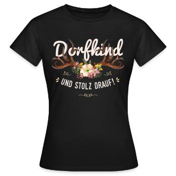 Dorfkind und stolz drauf Hirsch Blumen Spruch - Frauen T-Shirt - Schwarz - Vorne - AI Model Female 172 dark (172cm)
