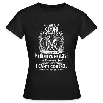 Signe du Zodiaque Gémeaux - Zodiac Gemini - T-shirt Femme - noir - Devant - AI Model Female 172 dark (172cm)