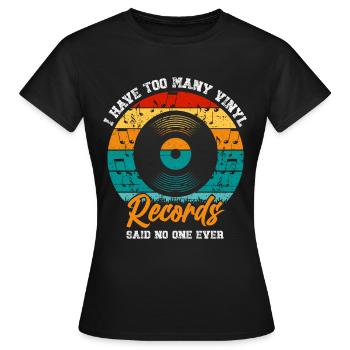 Retro Vinyl Sammlung Schallplatte Plattenspieler - Frauen T-Shirt - Schwarz - Vorne - AI Model Female 172 dark (172cm)