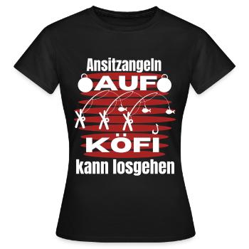 Ansitzangelnauf KöFi - Angler T-Shirt Angeln - Frauen T-Shirt - Schwarz - Vorne - AI Model Female 172 dark (172cm)