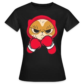 Katze Boxer Kampfsportler Sparring Combat Sports - Frauen T-Shirt - Schwarz - Vorne - AI Model Female 172 dark (172cm)