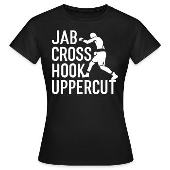 Jab Cross Hook Uppercut Combat Sports Boxer Punch - Frauen T-Shirt - Schwarz - Vorne - AI Model Female 172 dark (172cm)
