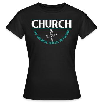 Église Le réseau social originel Foi - T-shirt Femme - noir - Devant - AI Model Female 172 dark (172cm)