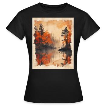 Classic Scenery Papyrus Scroll Onsen Japanese - Women's T-Shirt - black - Front - AI Model Female 172 dark (172cm)