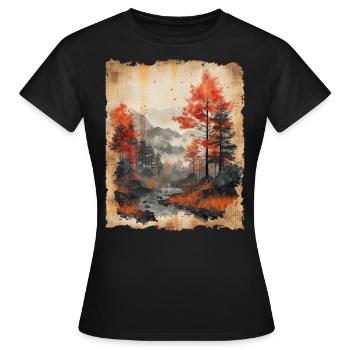 Classic Scenery Papyrus Scroll Onsen Japanese - Women's T-Shirt - black - Front - AI Model Female 172 dark (172cm)