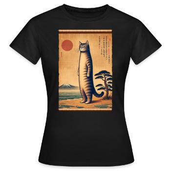 Mt. Fuji Sunset Papyrus Scroll Retro - Women's T-Shirt - black - Front - AI Model Female 172 dark (172cm)