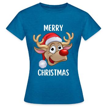 Joyeux Noël Drôle de Chemise de Noël - T-shirt Femme - bleu saphir antique chiné - Devant - AI Model Female 172 dark (172cm)