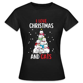 I Love Christmas and Cats Katze Weihnachten - Frauen T-Shirt - Schwarz - Vorne - AI Model Female 172 dark (172cm)