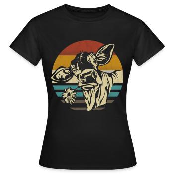 Kuh Kühe Rinder Kälber Kalb Bullen retro vintage - Frauen T-Shirt - Schwarz - Vorne - AI Model Female 172 dark (172cm)