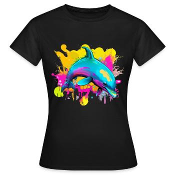 Bunter Delfin - Frauen T-Shirt - Schwarz - Vorne - AI Model Female 172 dark (172cm)
