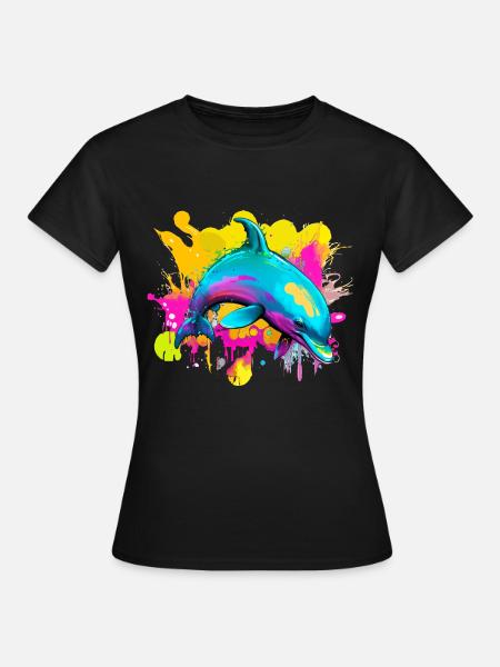 Bunter Delfin - Frauen T-Shirt - Schwarz