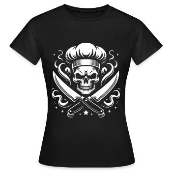 Crâne avec toque et couteaux de cuisine croisés - T-shirt Femme - noir - Devant - AI Model Female 172 dark (172cm)