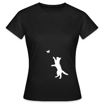 Cute cat butterfly silhouette art - Women's T-Shirt - black - Front - AI Model Female 172 dark (172cm)