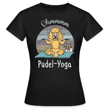 Pudelmotiv, Ohmmmm - süßer Pudel praktiziert Yoga - Frauen T-Shirt - Schwarz - Vorne - AI Model Female 172 dark (172cm)