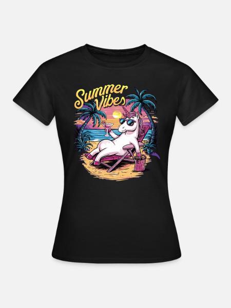 Summer vibes Einhorn - Frauen T-Shirt - Schwarz