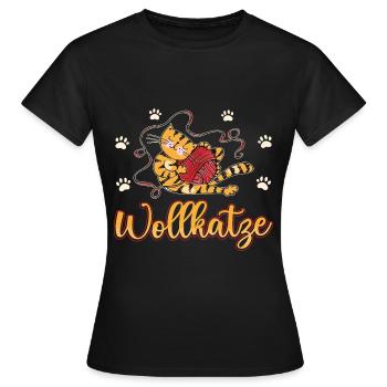 Stricken Wolle Katze Häkeln Strickerin - Frauen T-Shirt - Schwarz - Vorne - AI Model Female 172 dark (172cm)